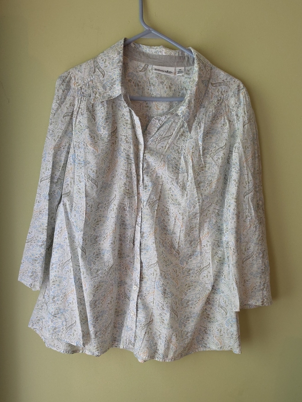 St. John 's Bay Light Paisley Button-Front Blouse - White, Pale Blue